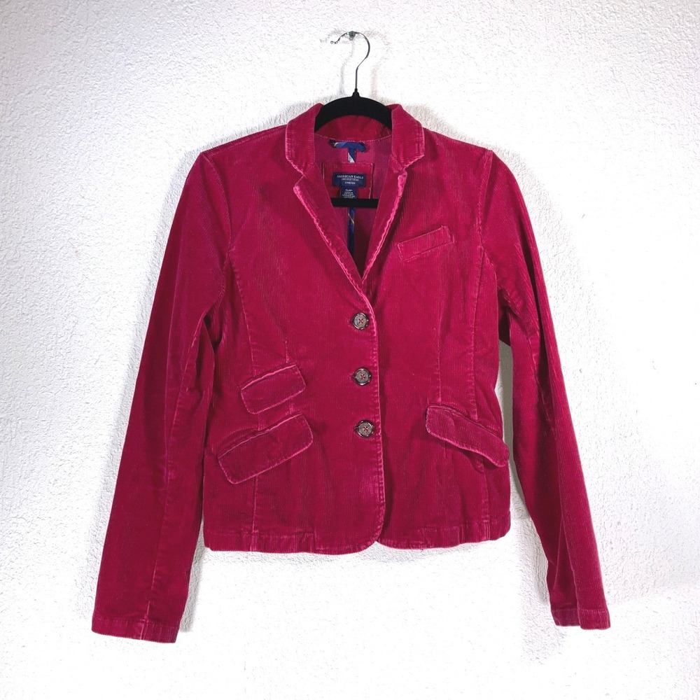 American Eagle Pink Corduroy Blazer Jacket Stretch Cotton Magenta Womens S/P